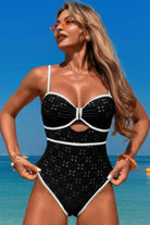 Contrast Trim Knot Front Cut One Piece Swimsuit