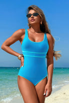 U-Neck Contrast Trim Strip One Piece Swimsuit