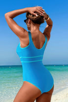 U-Neck Contrast Trim Strip One Piece Swimsuit