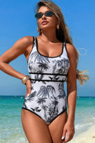 U-Neck Contrast Trim Strip One Piece Swimsuit