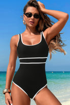 U-Neck Contrast Trim Strip One Piece Swimsuit