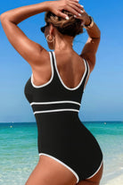 U-Neck Contrast Trim Strip One Piece Swimsuit