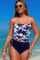 Strapless Ruched Drawstring Side Tankini Swimsuit