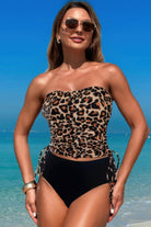 Strapless Ruched Drawstring Side Tankini Swimsuit