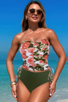 Strapless Ruched Drawstring Side Tankini Swimsuit