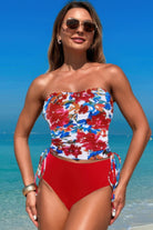Strapless Ruched Drawstring Side Tankini Swimsuit