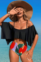 Ruffle Top High Waisted Bottom Tankini Swimsuit