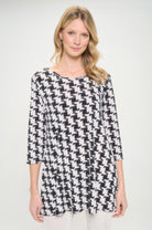 Houndstooth Print Ity Fabric Quarter Sleeve Top