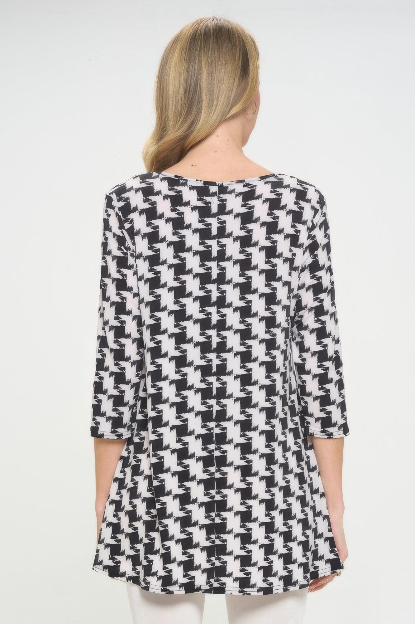 Houndstooth Print Ity Fabric Quarter Sleeve Top