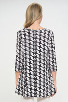 Houndstooth Print Ity Fabric Quarter Sleeve Top