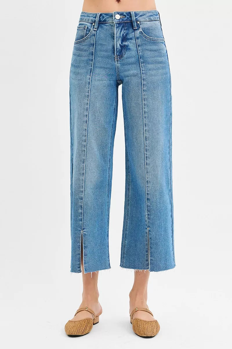 Tummy Control Mid Rise Wide Crop Jeans