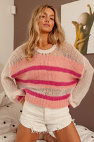 BiBi Hollow Out Yoke Detail Striped Sweater