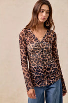Leopard Printed Mesh Button Up Shirt