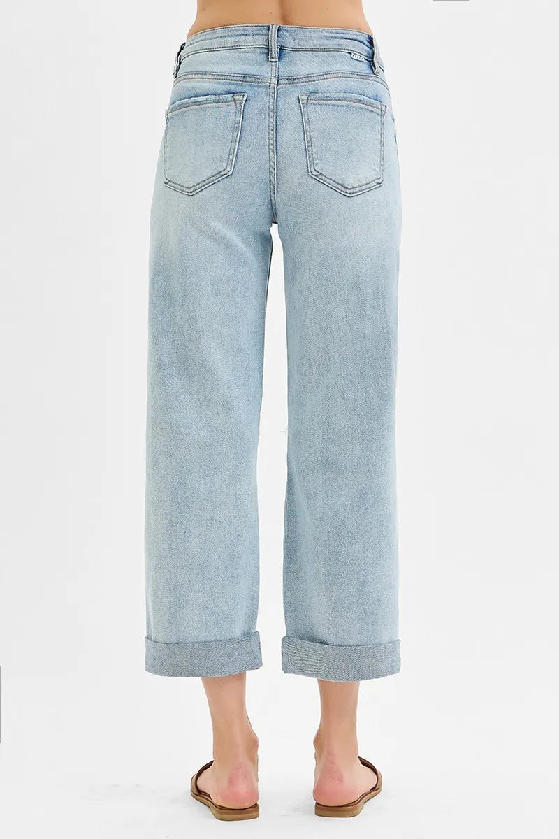 Mid Rise Fit Boyfriend Jeans with Cuff