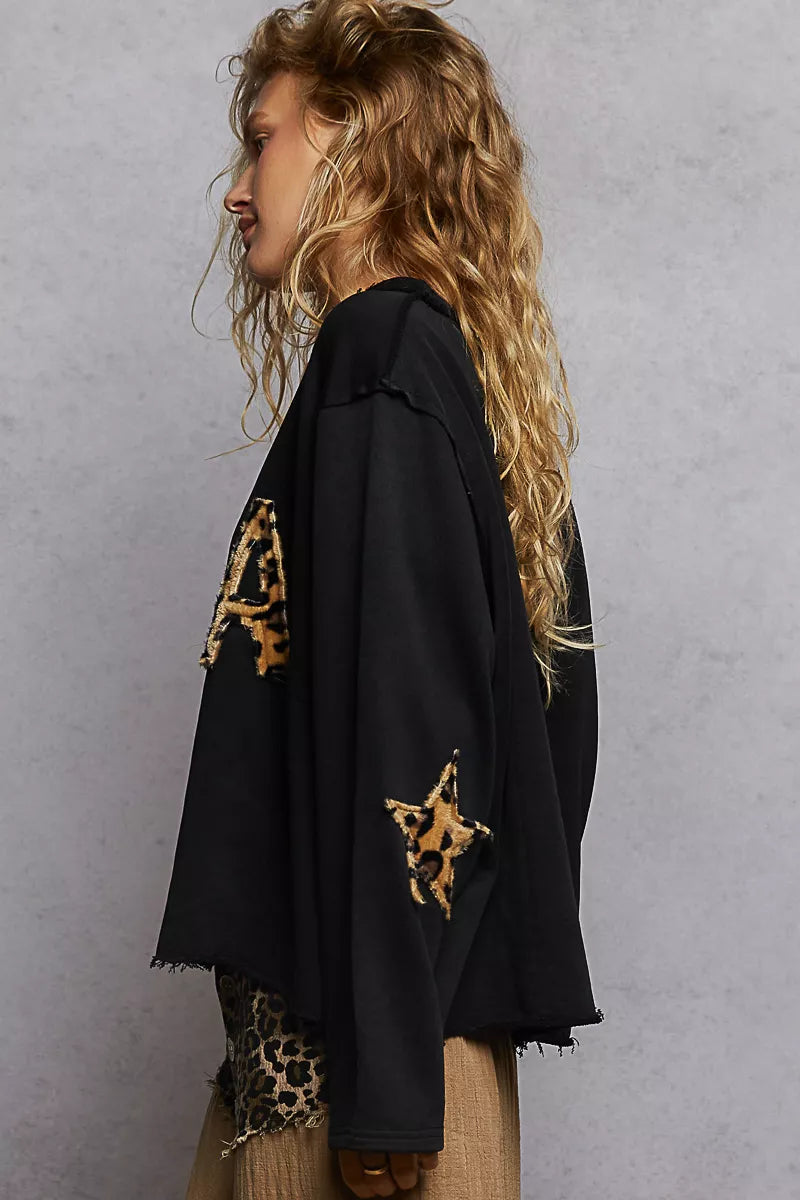 French Terry Sweatshirt with USA Letter Animal Patch