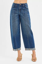 High Rise Fit Barrel Cuffed Jeans