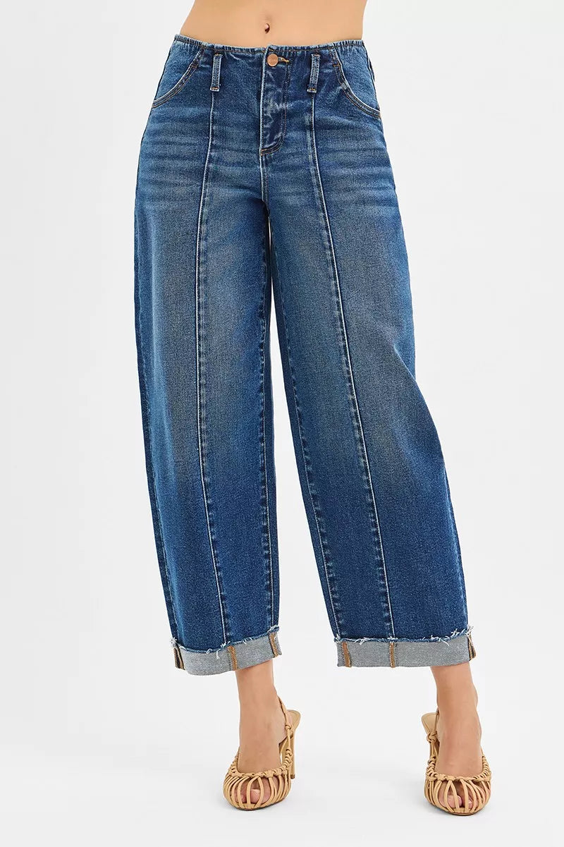 High Rise Fit Barrel Cuffed Jeans