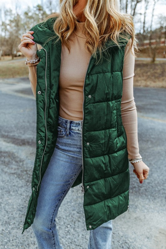 Quilted Long Hooded Vest