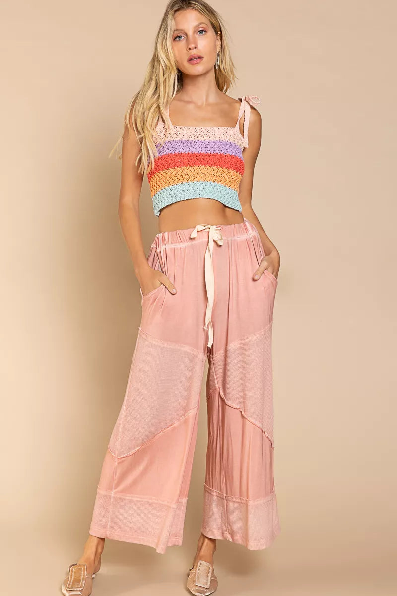 Elastic Waistband Wide Leg Pants with Drawstring