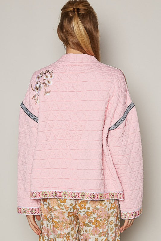 Embroidered Open Front Jacket