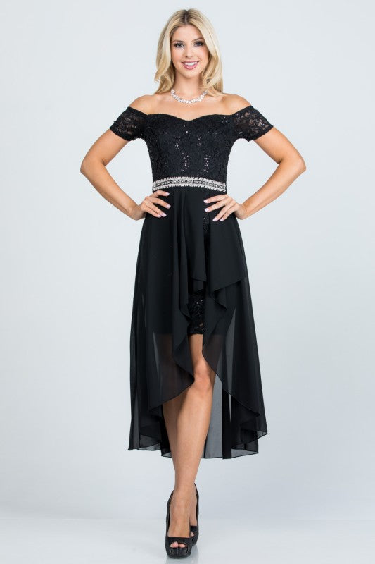 Embellished Waist High-Low Cocktail Dress