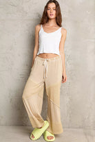 Elastic Waistband Wide Leg Pants with Drawstring
