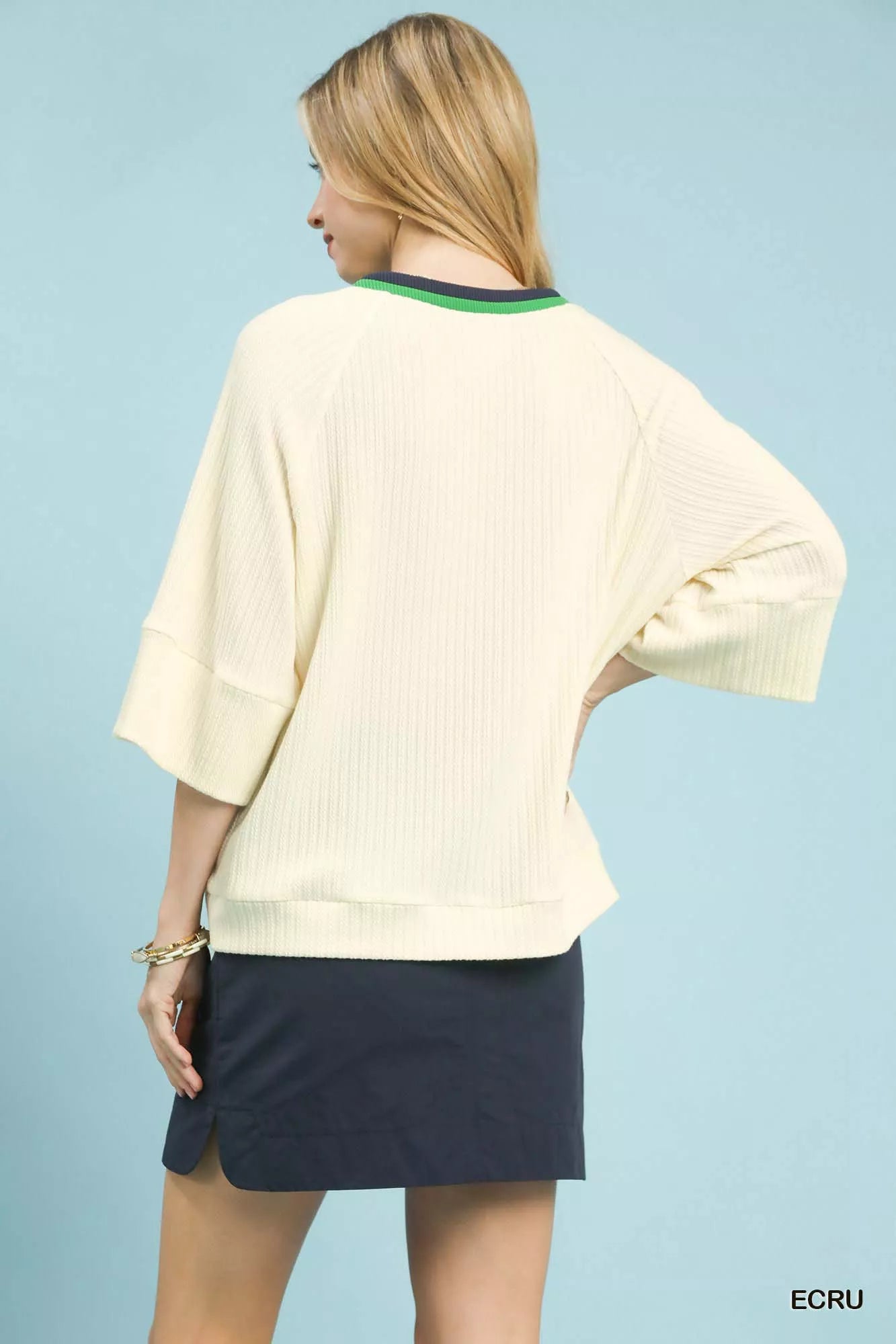 Ribbed Knit Top with Contrast Trim