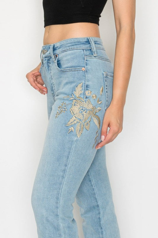 HIGH RISE EMBROIDERED MODERN BOOTCUT JEANS