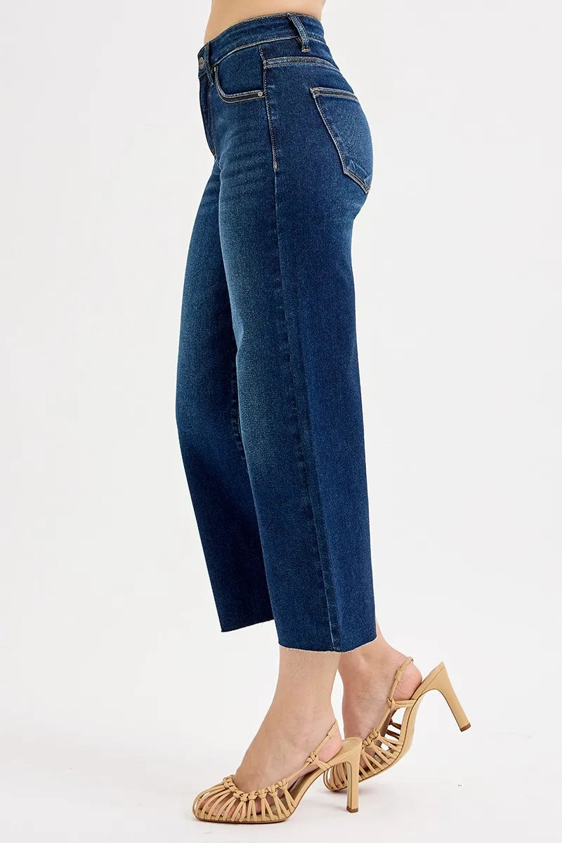 Tummy Control High Rise Crop Wide Jeans