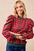 Plaid Exaggerated Shoulder Top