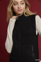 Zip-Up Sweater Vest with Ribbed Trim