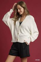 Button-Front V-Neck Knit Cardigan