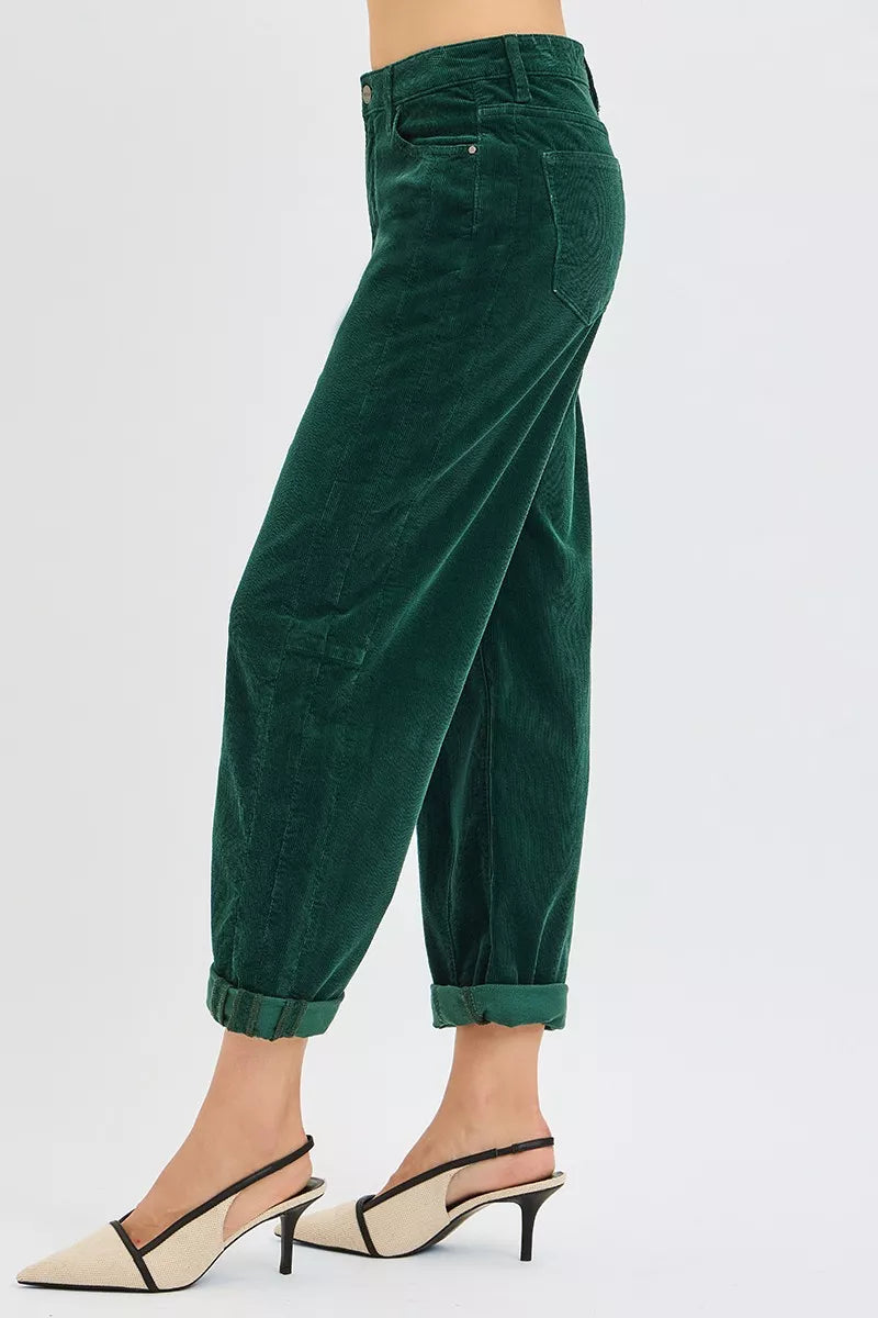 RISEN High Rise Crop Barrel Cordurory Pants