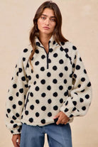 Polka Dot Sherpa Half Zip Up Top