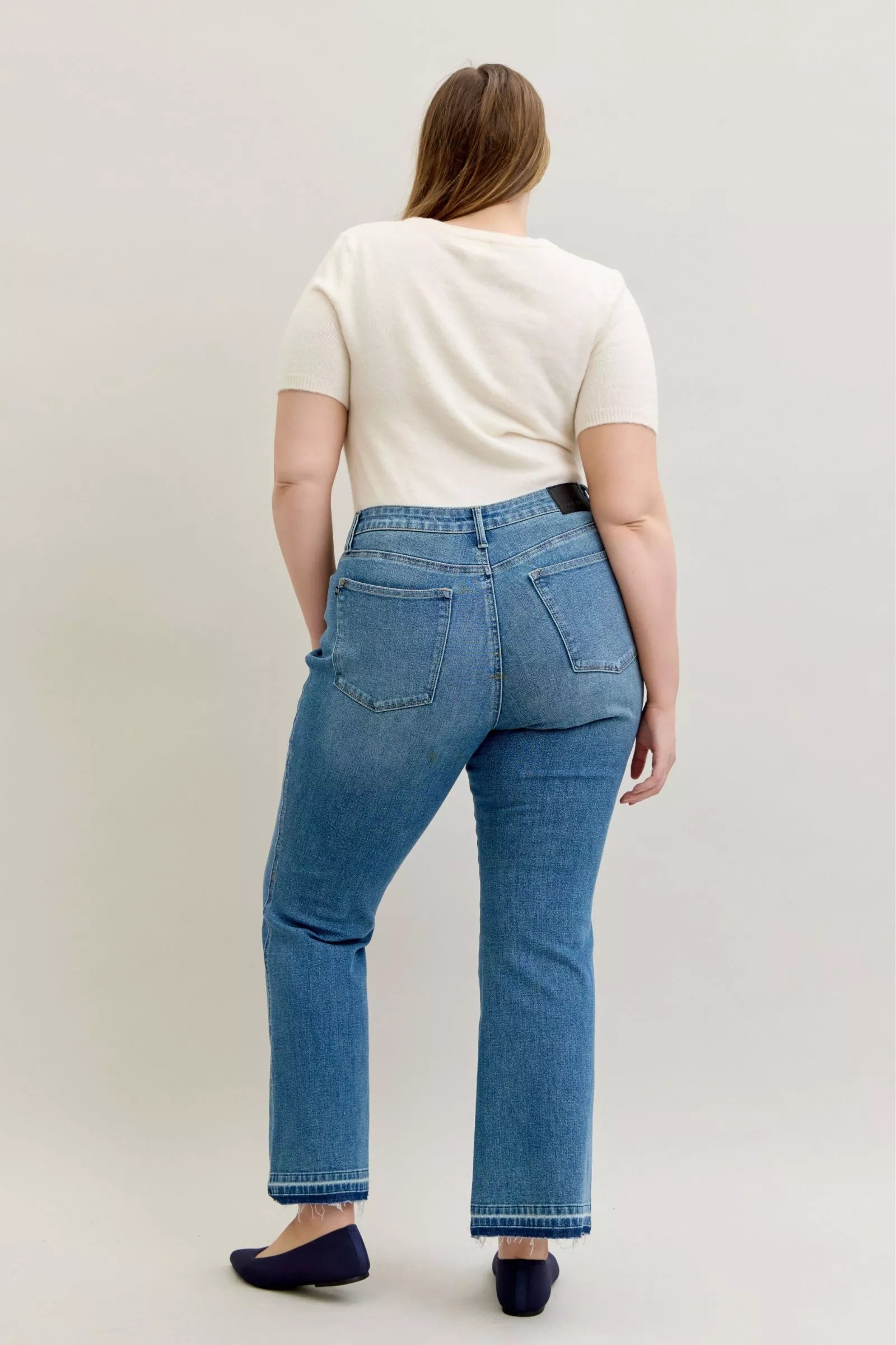 Mid Rise Slim Bootcut Tummy Control Release Hem Jeans