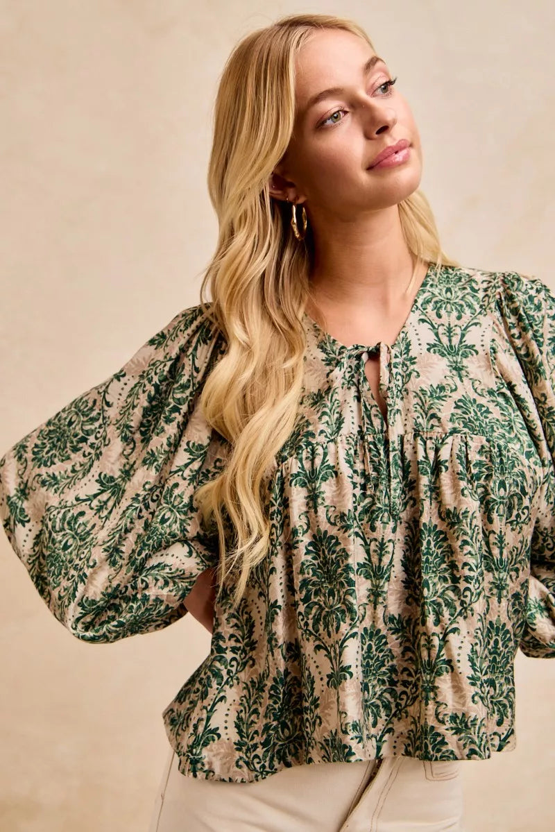 Printed Woven Front Tied Blouse