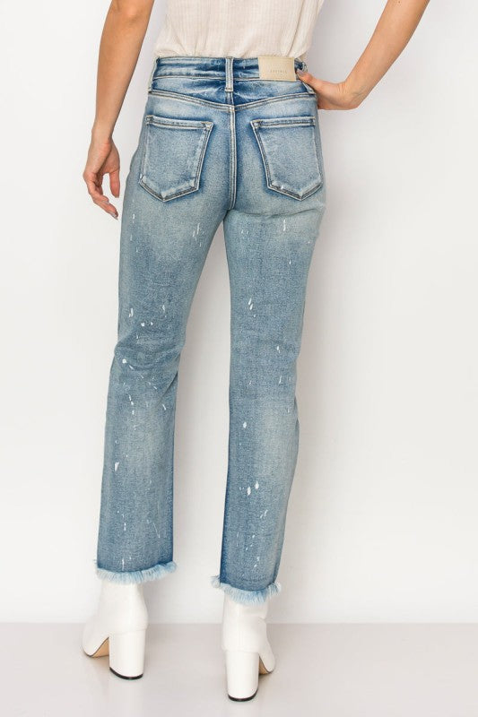 High Rise Distressed Straight Jeans