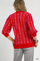 Jacquard Knit Puff Sleeve Sweater