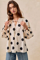 Polka Dot Balloon Sleeves Blouse