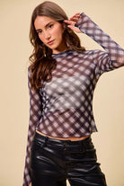 Plaid Mesh Knit Top with Thumb Opening