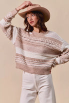 Variegated Stripe Textured Loose Fit Sweater