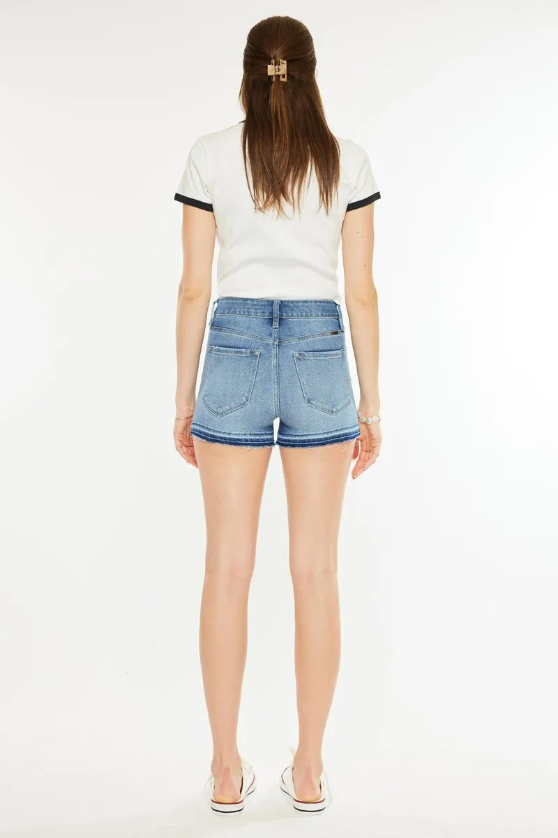 High Rise Release Hem Denim Shorts