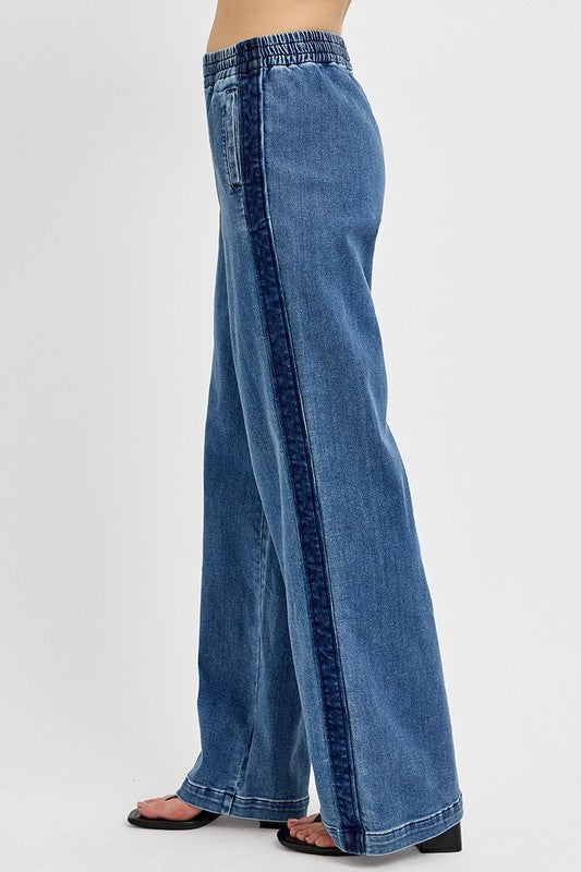 Elastic Waist Wide Leg Jeans