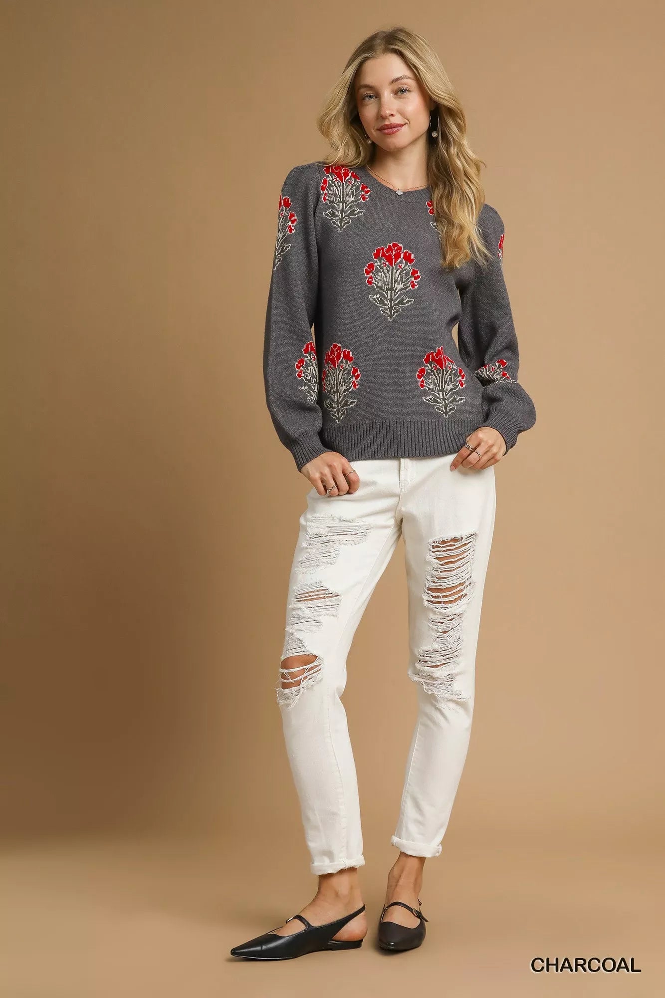 Single Flower Stem Jacquard Sweater