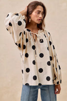 Polka Dot Balloon Sleeves Blouse
