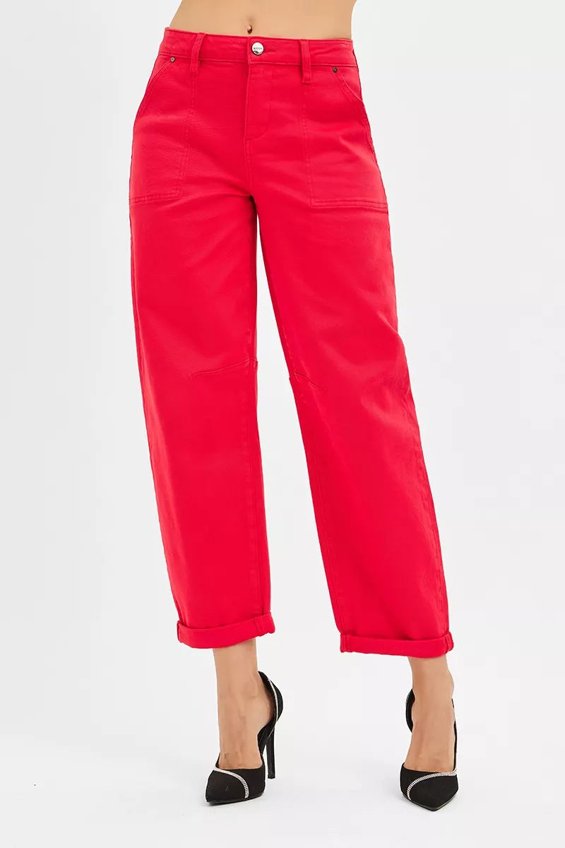 High Rise Ankle Cuffed Barrel Pants