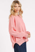 Side Slit Round Neck Drop Shoulder Sweater