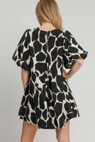 Abstract Print Puff Sleeve Dress