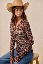 Leopard Printed Mesh Button Up Shirt