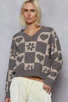 Heart Pattern Checkered Sweater
